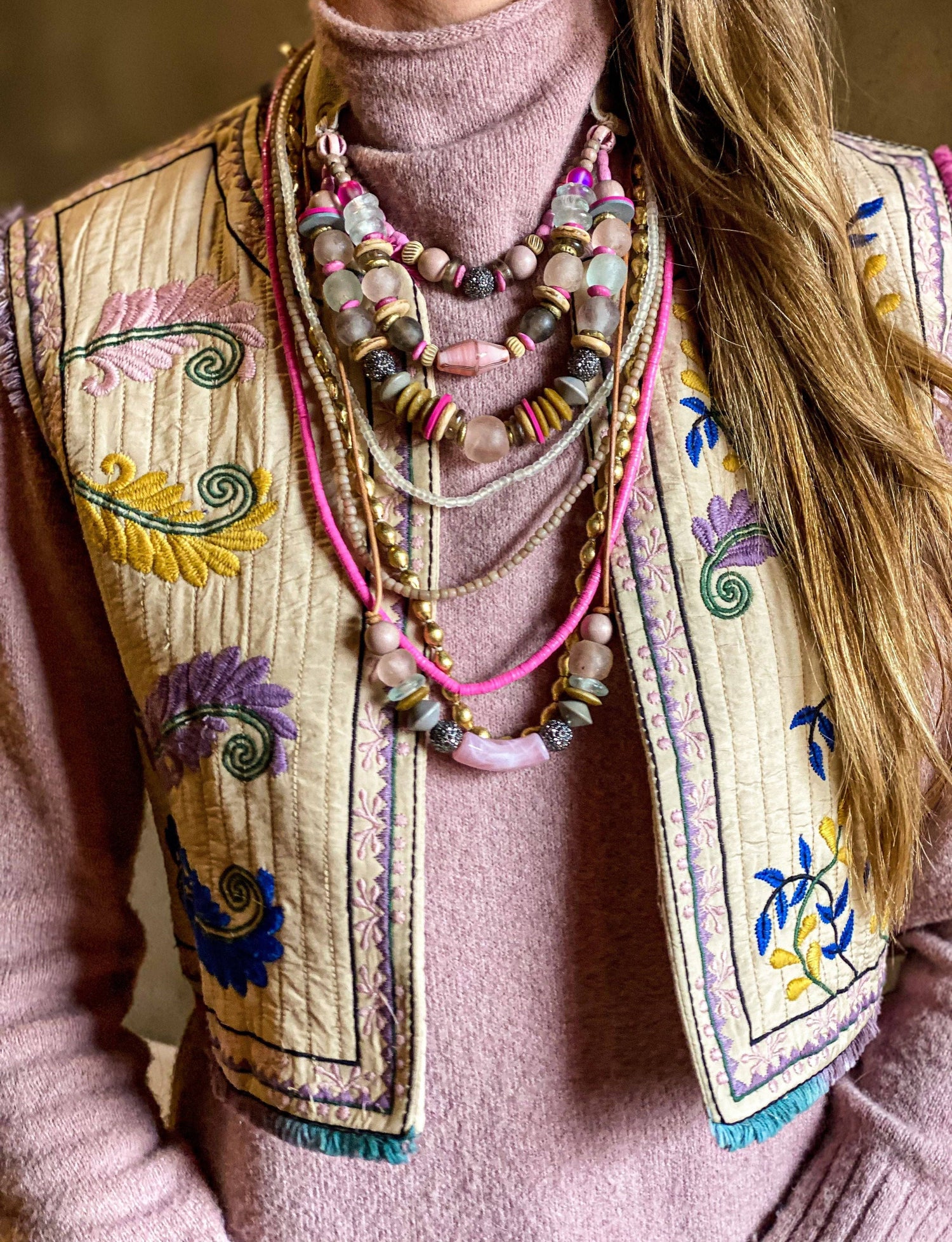 Layered Classic Necklace | Pink + Pavé