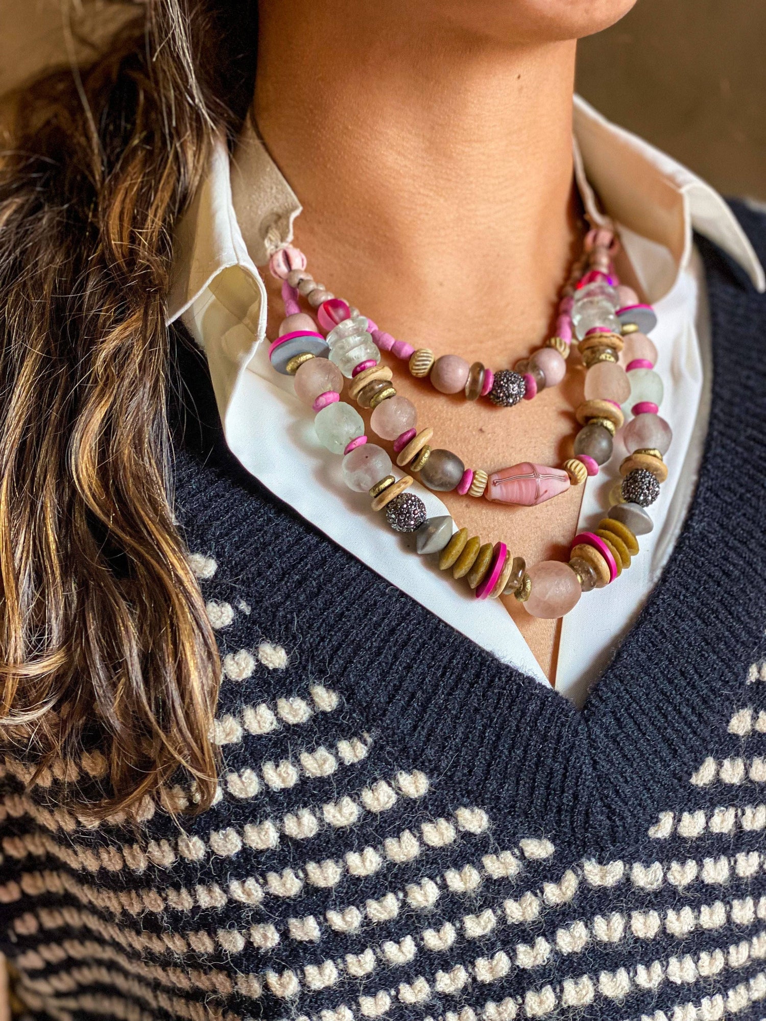 Layered Classic Necklace | Pink + Pavé