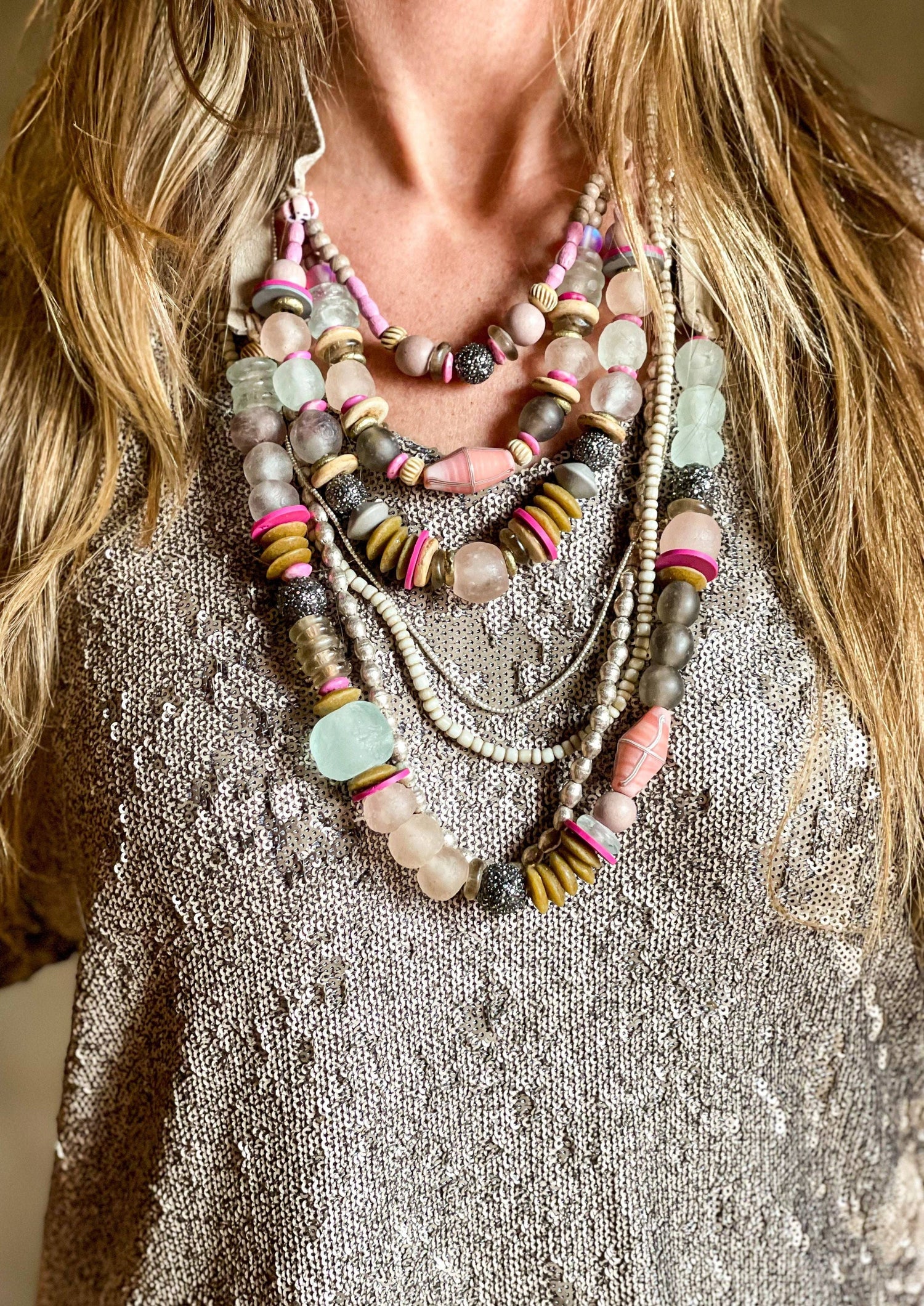 Layered Classic Necklace | Pink + Pavé