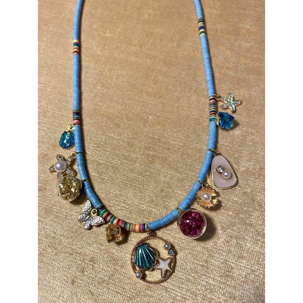 Multi-Charms Heishi Long Necklace