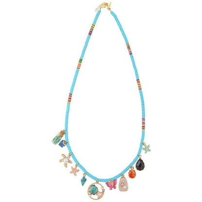 Multi-Charms Heishi Long Necklace